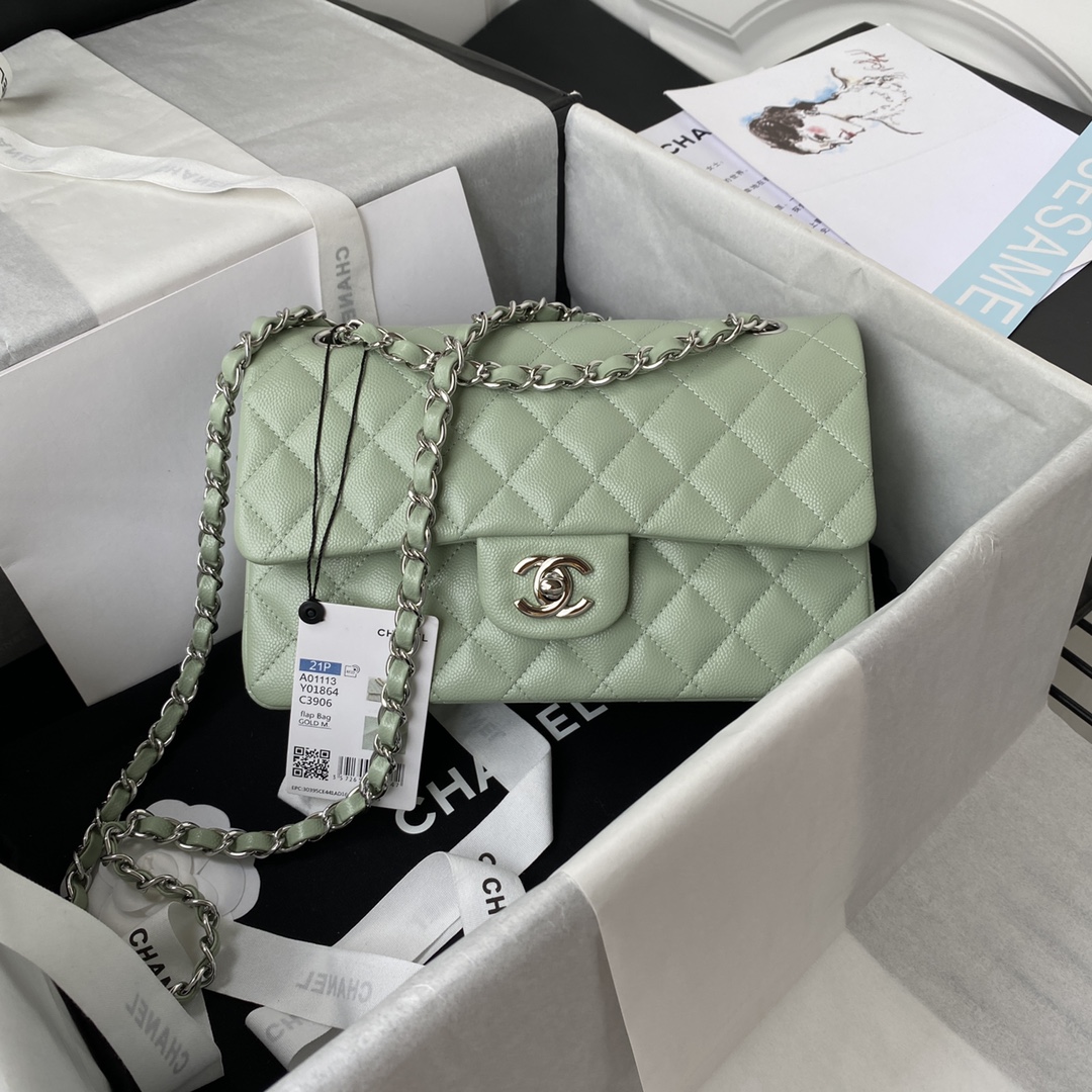 Classic Flap Caviar Bag A01113 Light Green/Silver